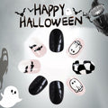 Halloween Press On Nails Short Square Ghost Pumpkin Bat Black Nails by Deal US