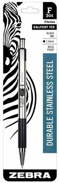 Zebra Pen F-301 Bold 1.6mm Stainless Steel Retractable Ballpoint 1-Pack Black by Deal US