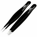 Sharp Pointy Eyebrow Tweezers Set Precision Slanted Black Facial Hair Tool by Deal US