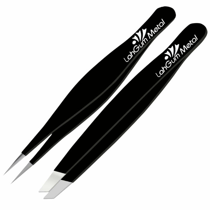 Sharp Pointy Eyebrow Tweezers Set Precision Slanted Black Facial Hair Tool by Deal US