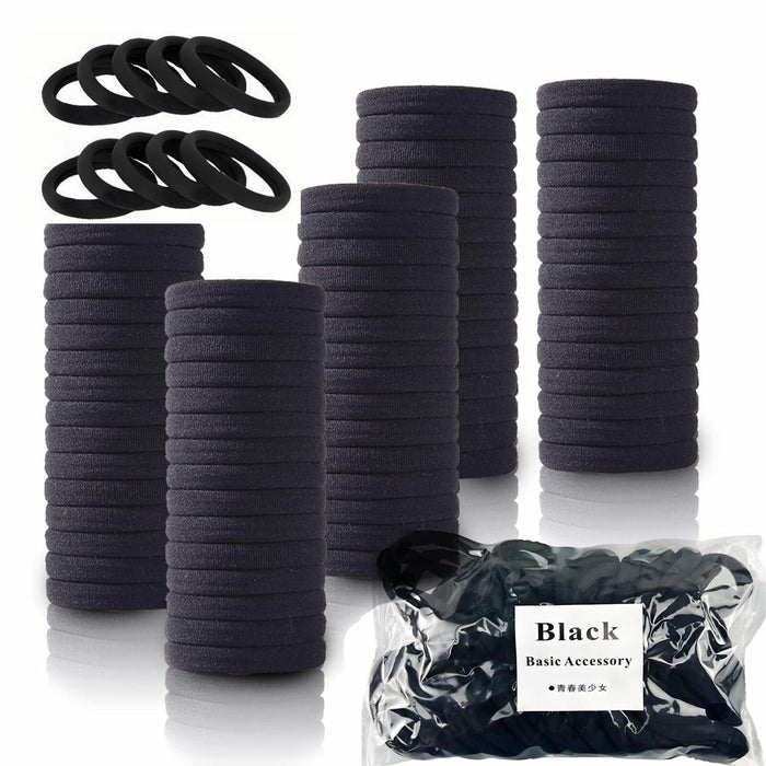 TANJY Black Hair Ties 100 Pcs Seamless Ponytail Holders Thick Hair by Deal US