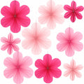Telooco 9Pcs Pink Paper Fans & Flowers Party Decorations Hanging Set by Deal US