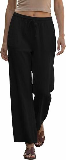 NIMIN Womens Linen Palazzo Pants High Waisted Drawstring Black Size M by Deal US
