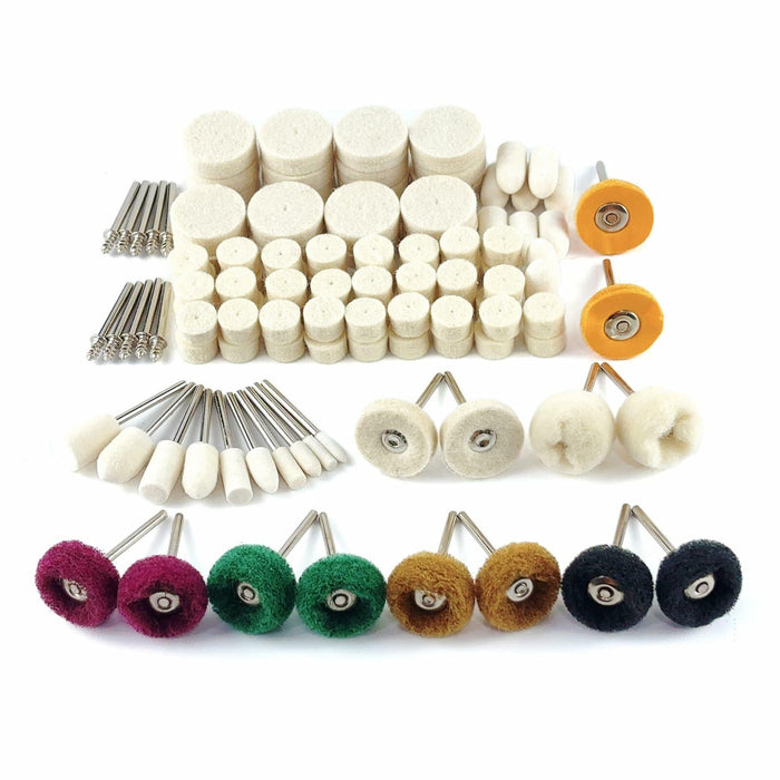 VZLQZJMKY 114 Pcs Wool Polishing Wheel Kit Rotary Tools 1/8" Shank Resin by Deal US