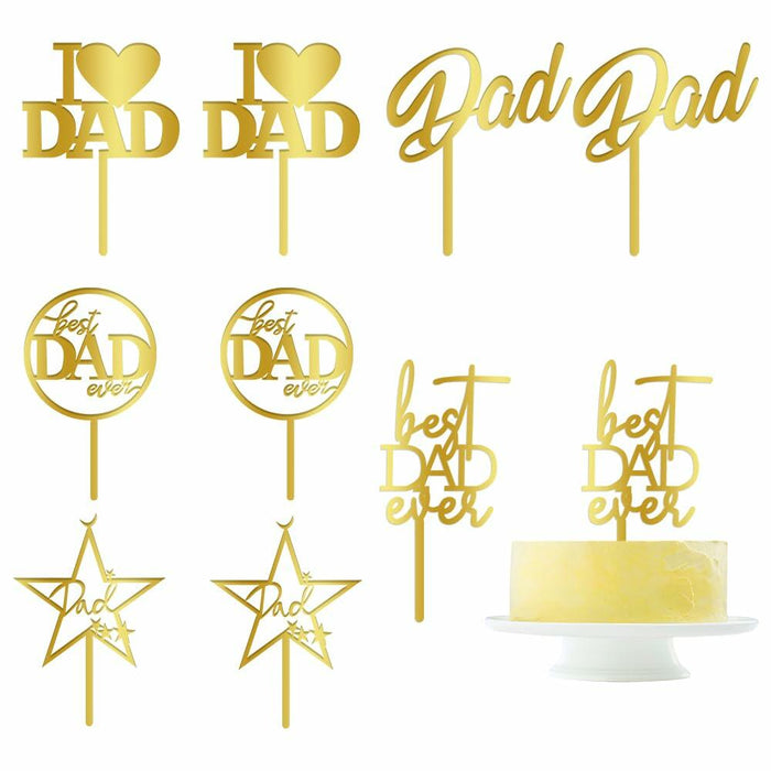 Yetxel Gold Flash Acrylic Happy Birthday Dad Cake Topper Set of 10 by Deal US