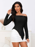 MakeMeChic Y2K Off Shoulder Long Sleeve Knit Top Black Size S by Deal US