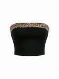 BEAUDRM Women's Leopard Crop Tube Top Strapless Sleeveless Black Size L by Deal US