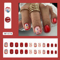 LYLYNB 24pcs Wine Red Floral Square False Nails Glossy Full Cover Set by Deal US