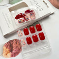 LYLYNB 24pcs Wine Red Floral Square False Nails Glossy Full Cover Set by Deal US
