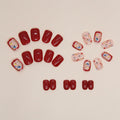 LYLYNB 24pcs Wine Red Floral Square False Nails Glossy Full Cover Set by Deal US
