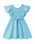 Dutebare Toddler Ruffle Trim A-line Belted Dress Light Purple Size 5T by Deal US