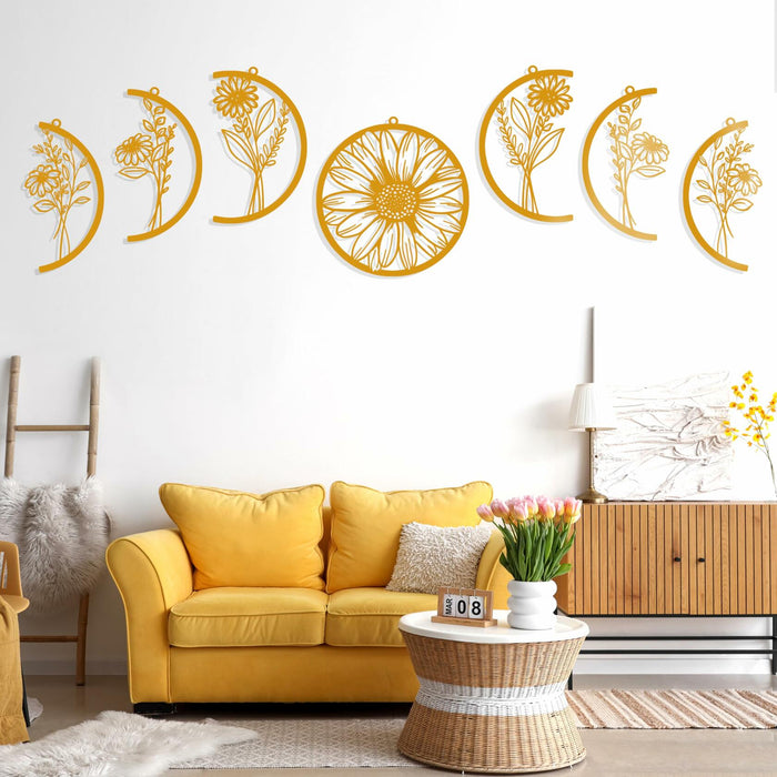 Cpcdaosk Moon Flower Metal Wall Decor Boho Moon Phase Art Indoor Home by Deal US
