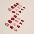 LYLYNB 24pcs Wine Red Floral Square False Nails Glossy Full Cover Set by Deal US