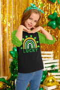 BesserBay Kids St. Patrick's Lucky Rainbow Shamrock Ruffle Shirt Size 1-2 Years by Deal US