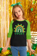 BesserBay Kids St. Patrick's Lucky Rainbow Shamrock Ruffle Shirt Size 1-2 Years by Deal US