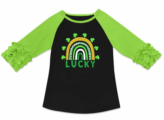 BesserBay Kids St. Patrick's Lucky Rainbow Shamrock Ruffle Shirt Size 1-2 Years by Deal US