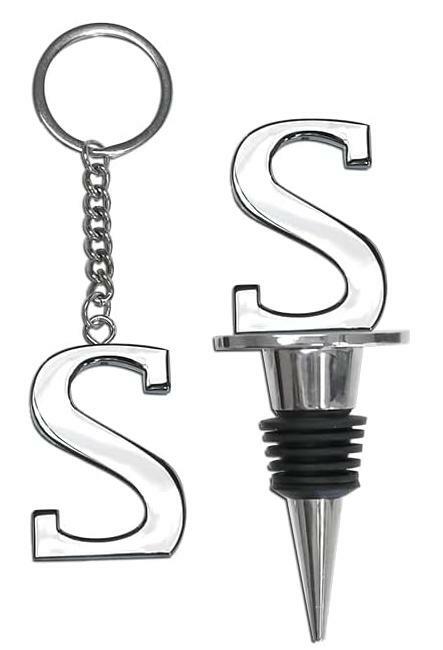 Lutong Letter Gift Set Key Ring Bottle Stopper 2 PCS Silver S by Deal US