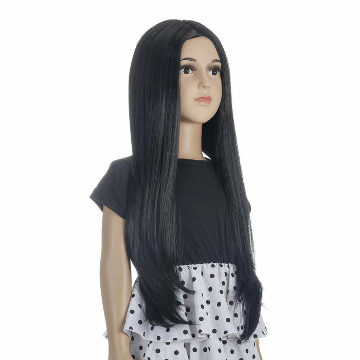 Morticia Long Straight Braided Wig Girls Middle Part Costume Holiday Party by Deal US