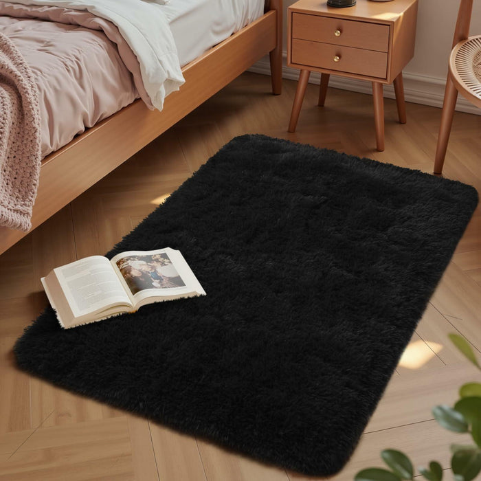 Macgace 6x9 Black Shag Area Rug Fluffy Plush Non-Slip Washable by Deal US