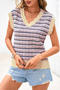 CFLONGE Women Sleeveless Striped Sweater Vest Cropped Knit Tank Top Pink XL by Deal US