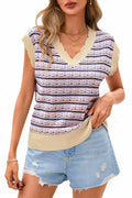 CFLONGE Women Sleeveless Striped Sweater Vest Cropped Knit Tank Top Pink XL by Deal US