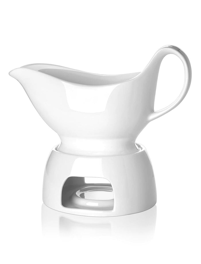 Nucookery Large 17 Oz Porcelain Gravy Boat with Warmer White by Deal US