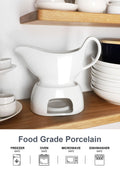 Nucookery Large 17 Oz Porcelain Gravy Boat with Warmer White by Deal US
