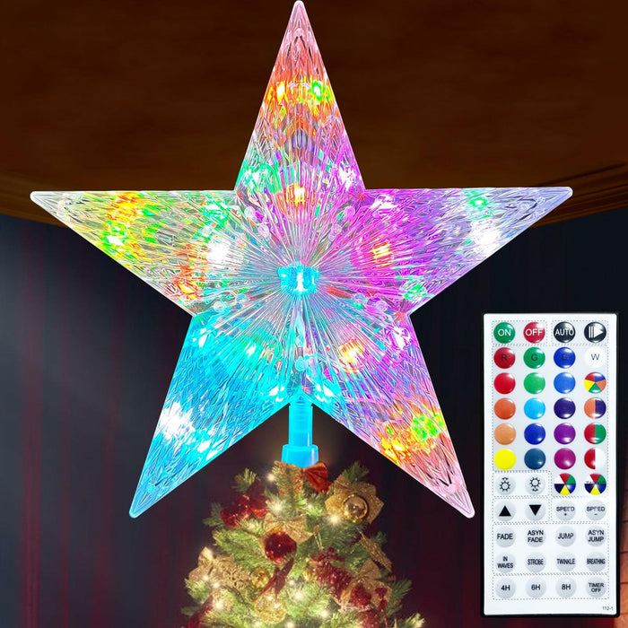 LED Christmas Tree Topper Star 9in Color Changing w/Remote USB Plug by Deal US
