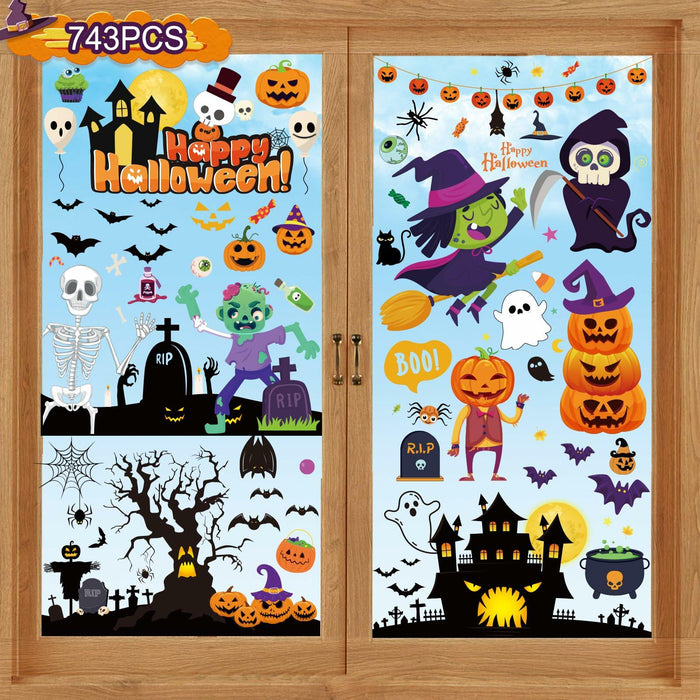 Halloween Decorations 743 PCS Window Clings 10 Sheets Large Double-Sided by Deal US