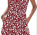 AUSELILY Women Sleeveless Floral Mini Dress Boho Pockets Red XL by Deal US