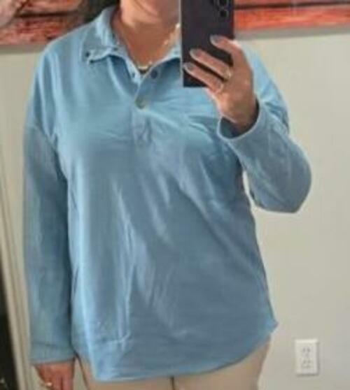 SHEWIN Women Oversized Button Up Sweatshirt Blue Size S by Deal US