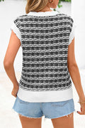 CFLONGE Women Sleeveless Striped Sweater Vest Cropped Knit Black White XXL by Deal US