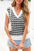 CFLONGE Women Sleeveless Striped Sweater Vest Cropped Knit Black White XXL by Deal US