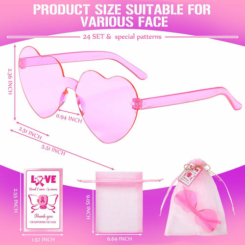 Tellegloww 24pcs Pink Heart Sunglasses Breast Cancer Awareness Gifts by Deal US