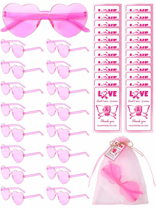 Tellegloww 24pcs Pink Heart Sunglasses Breast Cancer Awareness Gifts by Deal US