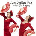 TopTie Dark Blue Lace Folding Fan Bamboo Hand Fan with Tassel by Deal US