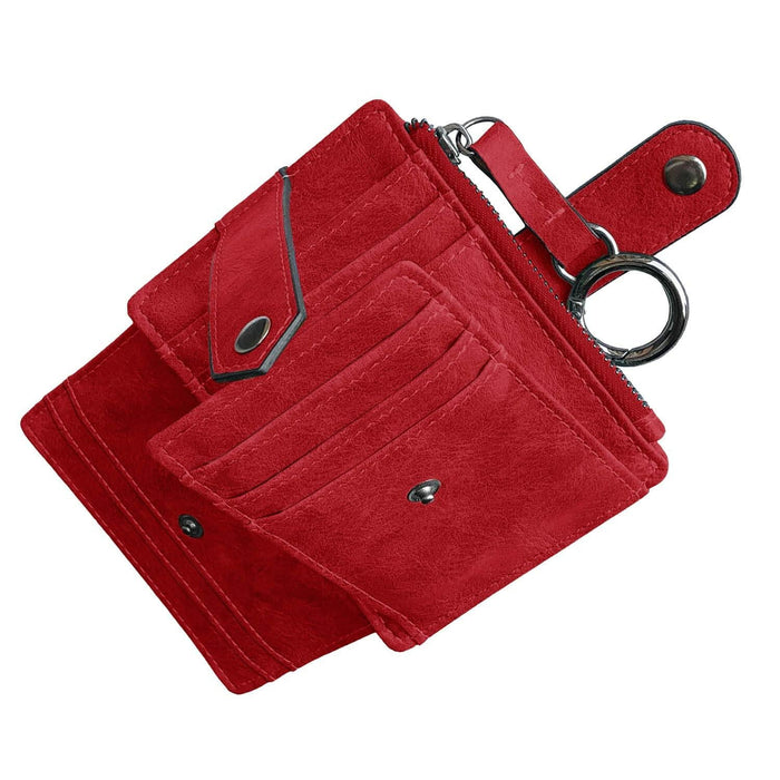 AOXONEL RFID Leather Keychain Wallet Credit Card Holder Coin Purse Red by Deal US