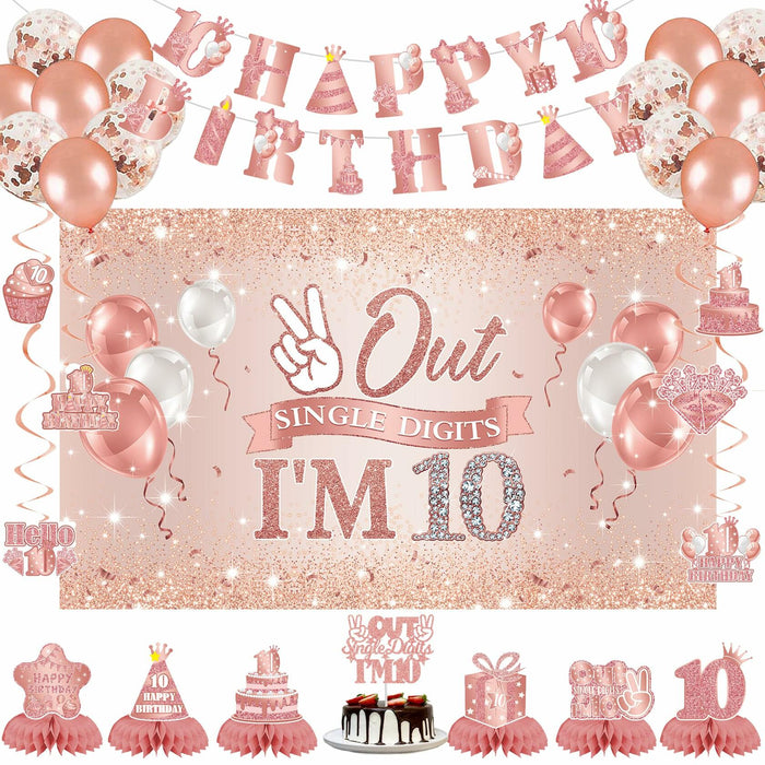 Holkcog Happy 10th Birthday Decorations Girl Rose Gold Banner Party Supplies by Deal US