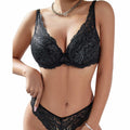 Lace Lingerie Set T-Shirt Bra Carbon Silver Print Bandeau Bra Black Size XL by Deal US