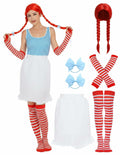 POEWAUVE Women Halloween Fast Food Costume Set Wig Apron Socks Gloves by Deal US
