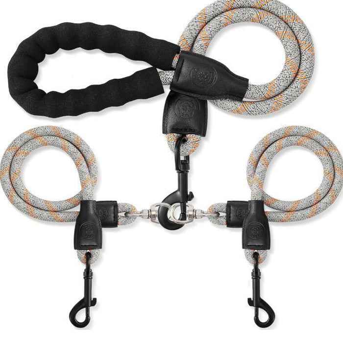 Mengbei Tribe Double Dog Leash Detachable 360° Swivel Reflective Grey Size L by Deal US