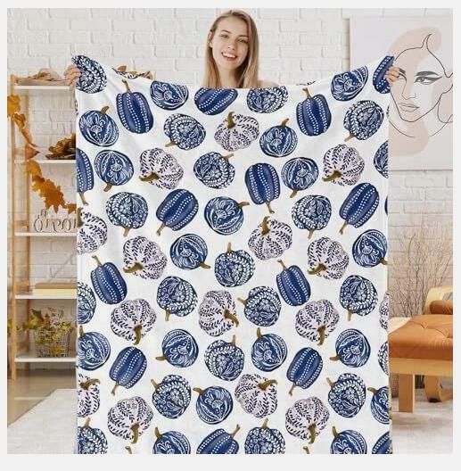 JarThenaAMCS Fall Fuzzy Chinoiserie Pumpkin Throw Blanket 50x60 Inch by Deal US