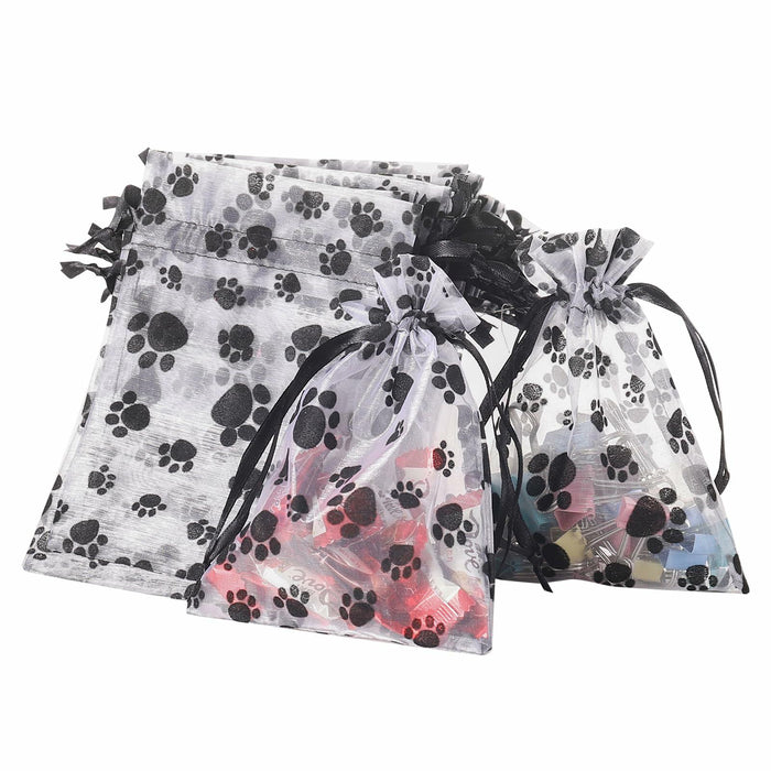 SHYRABBIT Paw Print Organza Drawstring Bags 8x12in White 10pcs by Deal US