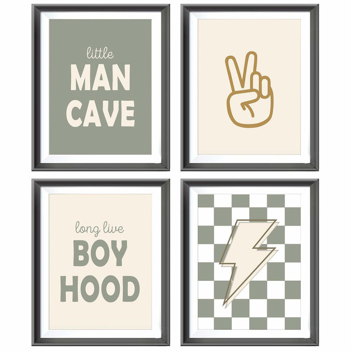 AEHIE Little Man Cave Retro Checkered Lightning Peace Sign 8x10in 4pcs Green by Deal US