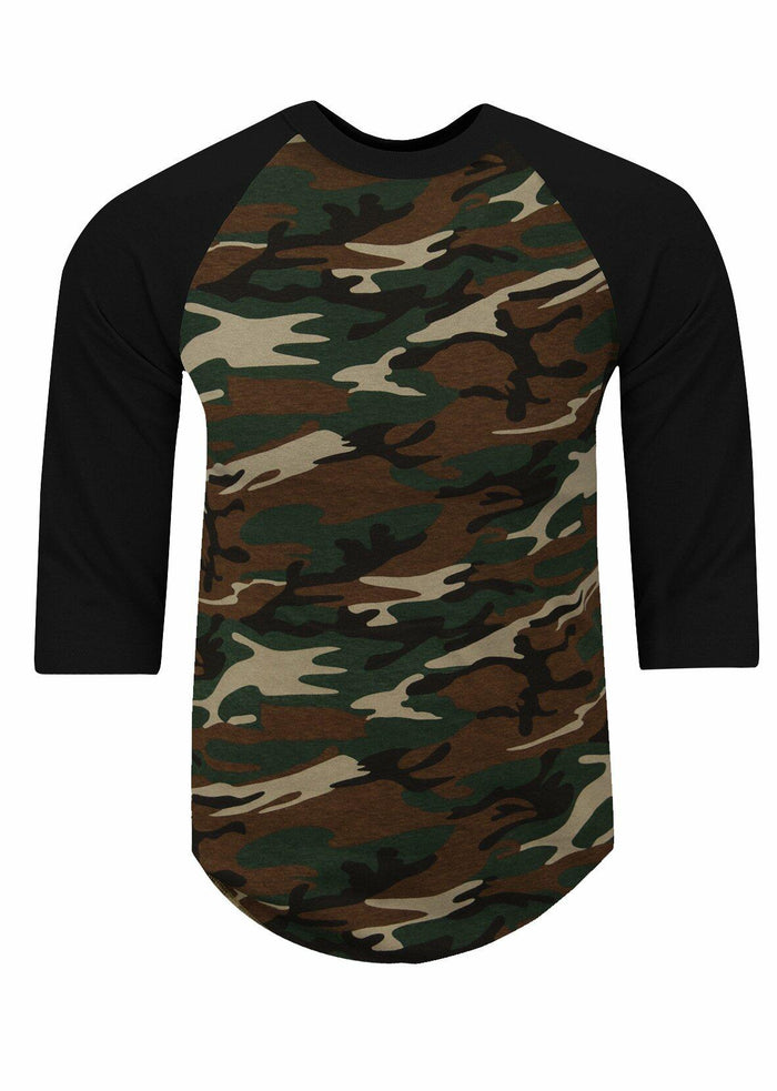 Shaka Wear Baseball Raglan Shirt 3/4 Sleeve Camo Green/Black Size M by Deal US