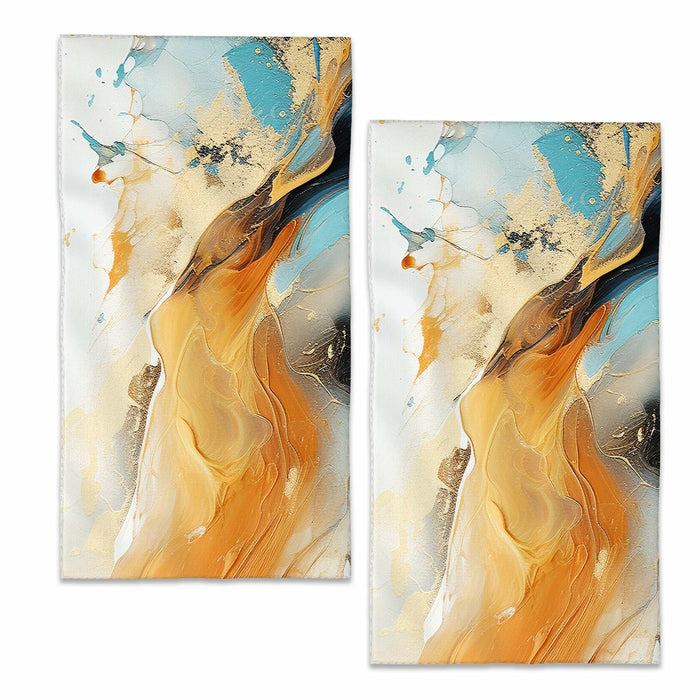 BIGXIUKA Gold Blue Marble Hand Towels Set of 2 28x14 Inch by Deal US