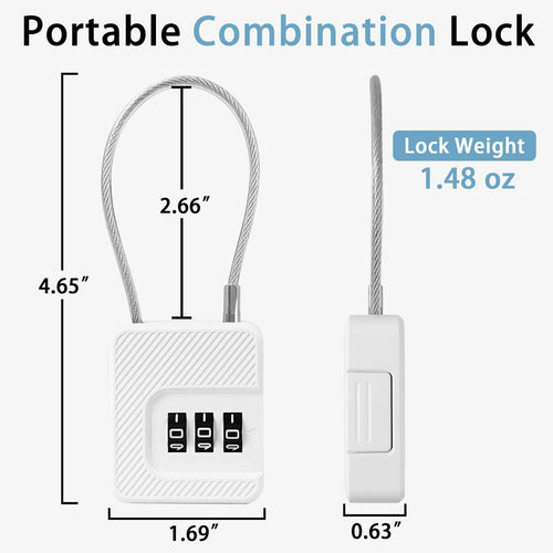 Coipdfty 3-Digit Combination Lock Flexible Steel Cable Waterproof White 1 Pack by Deal US