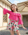 YOURUIKEY Girls Summer Halter Crop Top Floral Shorts Set Rose Red 11-12 by Deal US