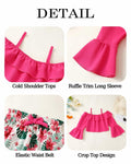 YOURUIKEY Girls Summer Halter Crop Top Floral Shorts Set Rose Red 11-12 by Deal US