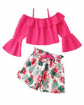 YOURUIKEY Girls Summer Halter Crop Top Floral Shorts Set Rose Red 11-12 by Deal US